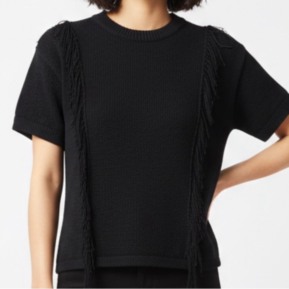 Michael by Michael Kors Black Short Sleeve Sweater w/ Tassels Fringe -Size Small